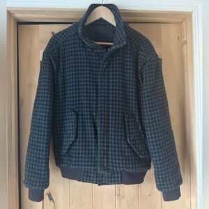 Vintage Members Only Teal and Navy Houndstooth Wool Jacket